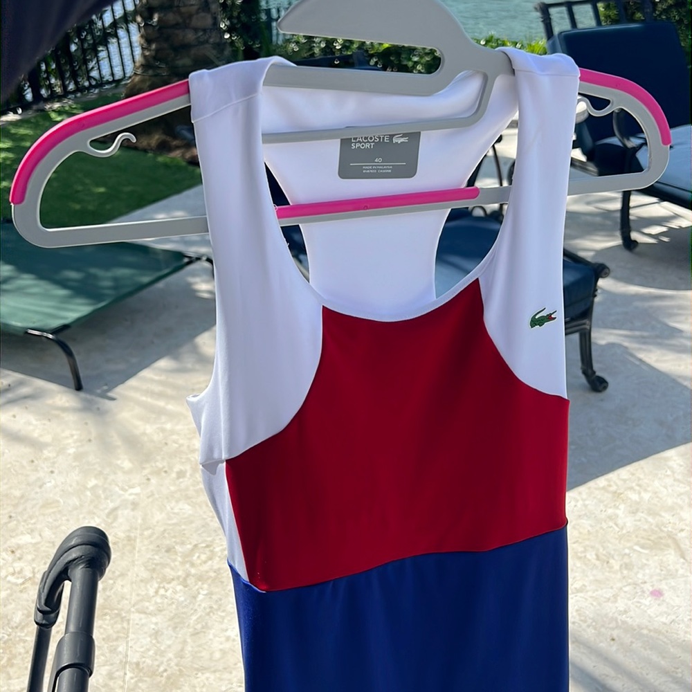 Lacoste NWT Tennis dress size 40/8 Red White and Blue.